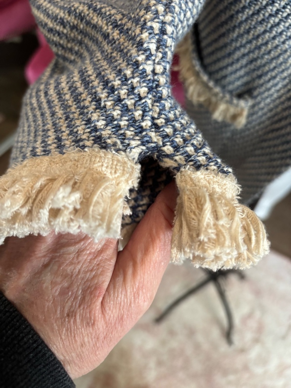 NIC+ZOE Navy and Cream Fringe Trim Open Cardigan - Picture 10 of 10